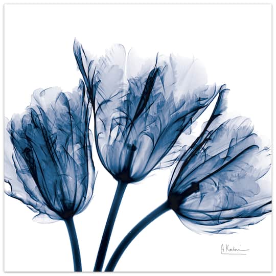 Empire Art Direct 24" x 24" Blue Tulip X-Ray Frameless Free Floating Printed Tempered Glass Wall Art